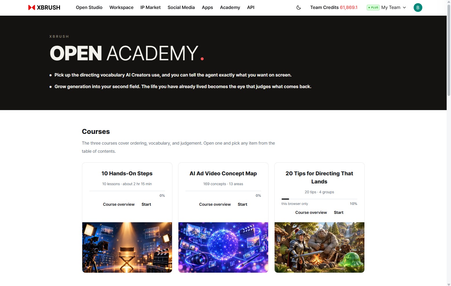 Academy landing page
