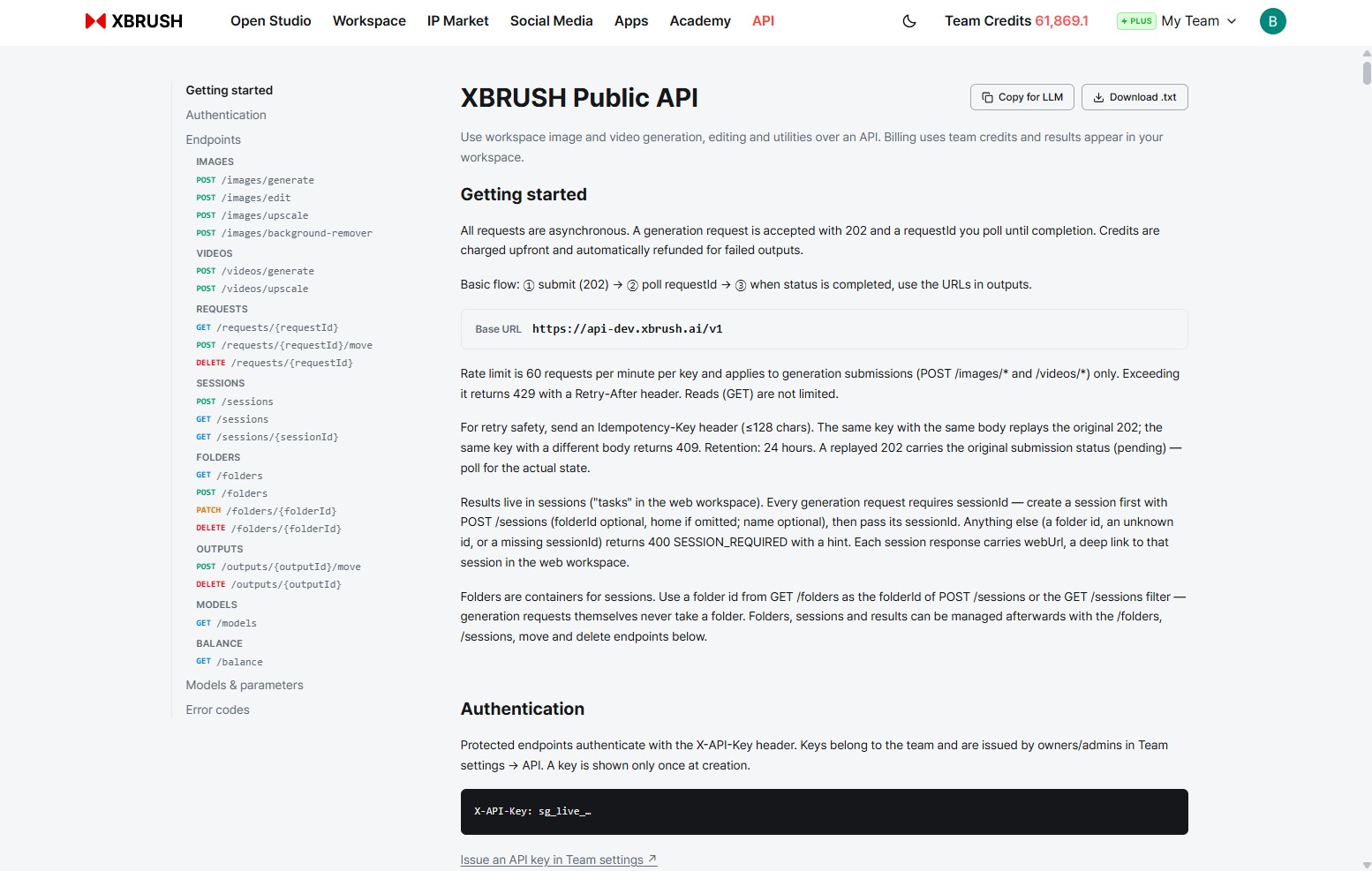 XBRUSH Public API documentation