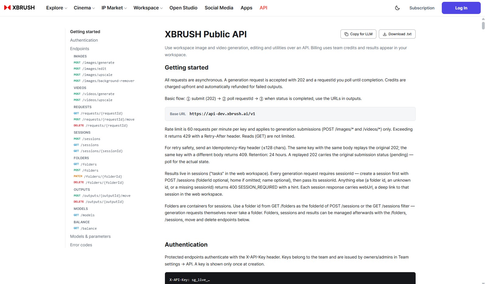 XBRUSH Public API documentation