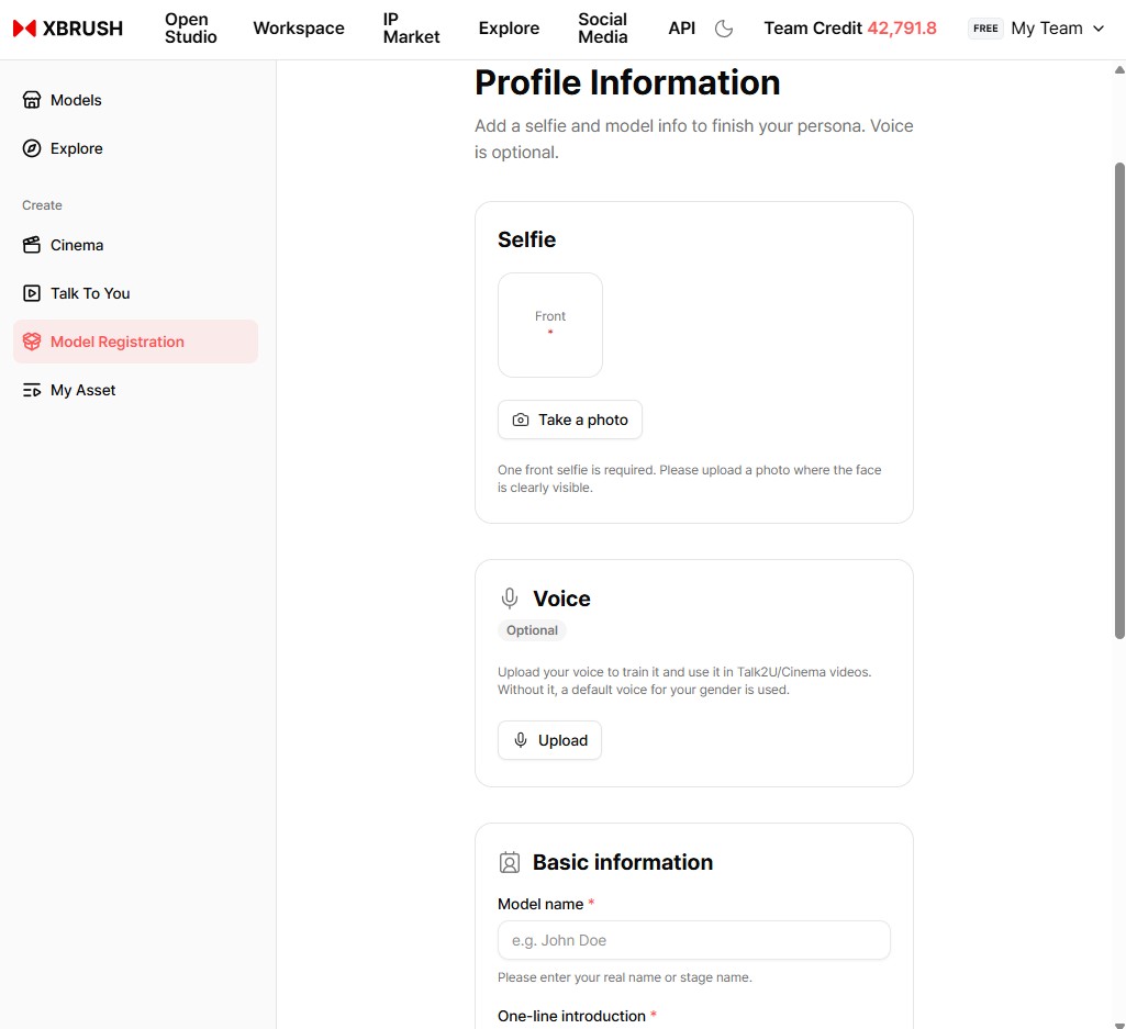 Profile information — selfie and voice