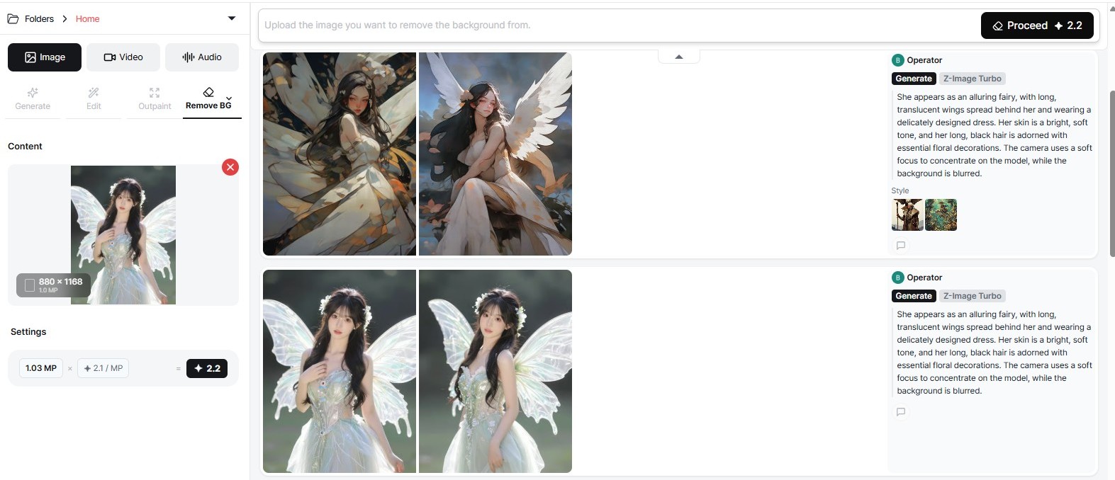Background Remover tab with image upload area and automatic background removal run button