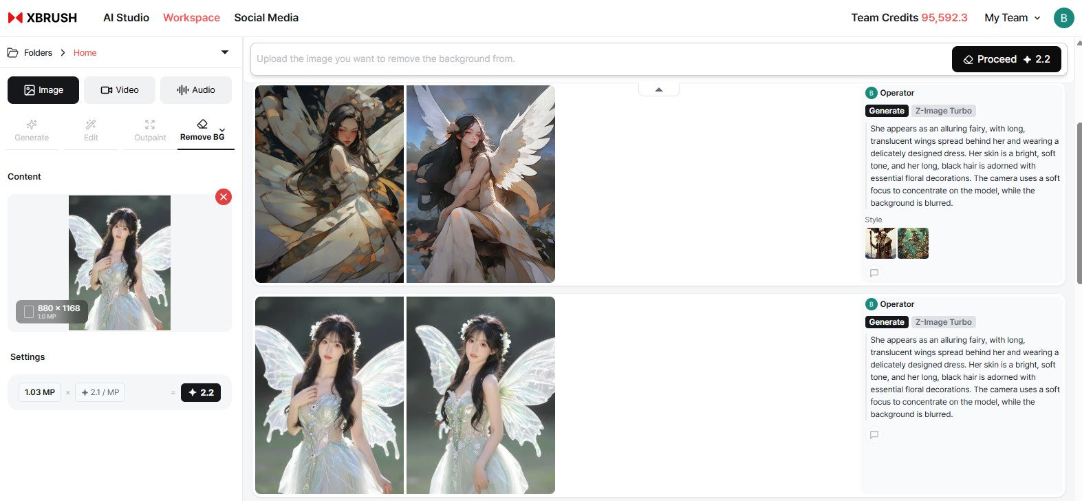 Background Remover tab with image upload area and automatic background removal run button