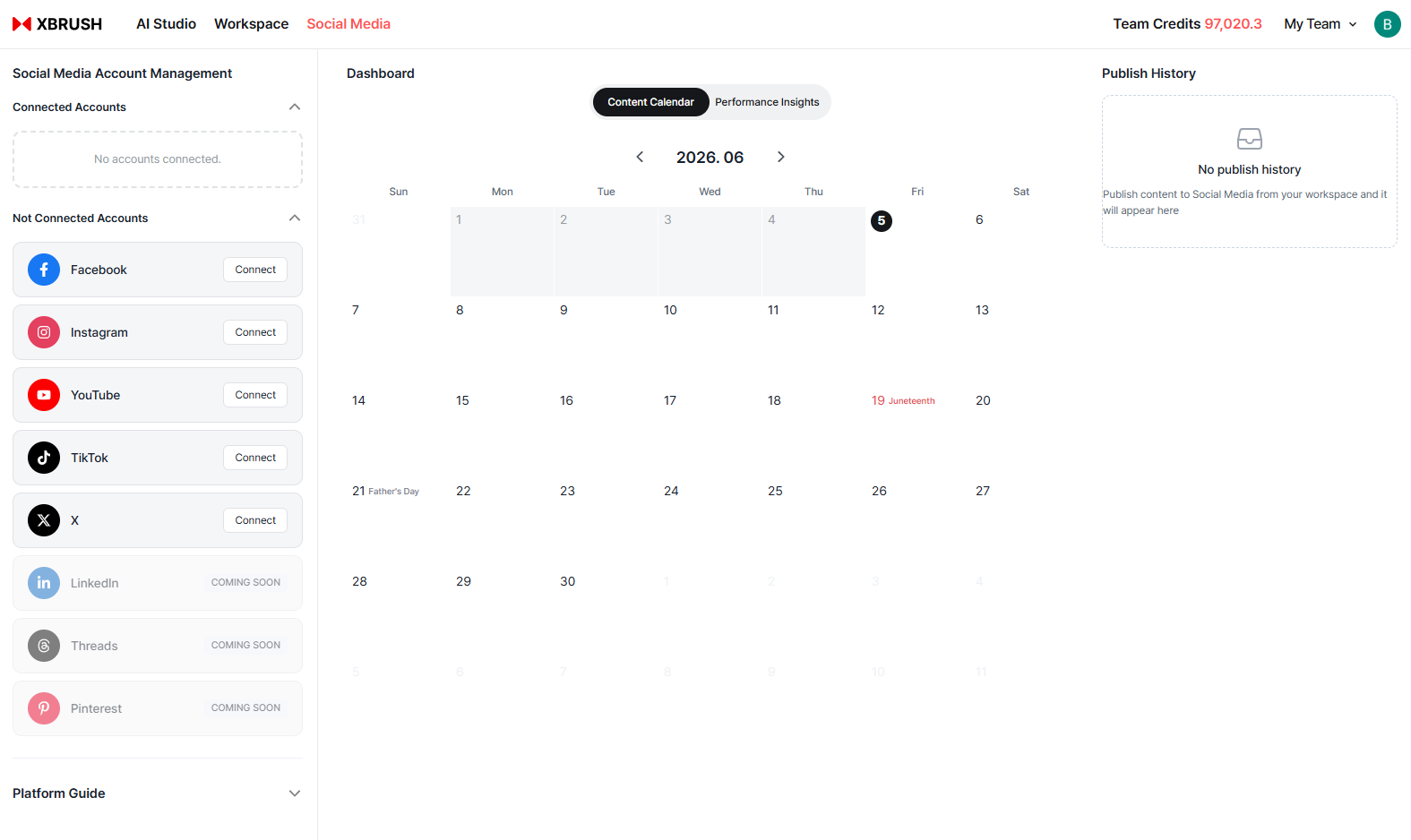 XBRUSH SNS dashboard