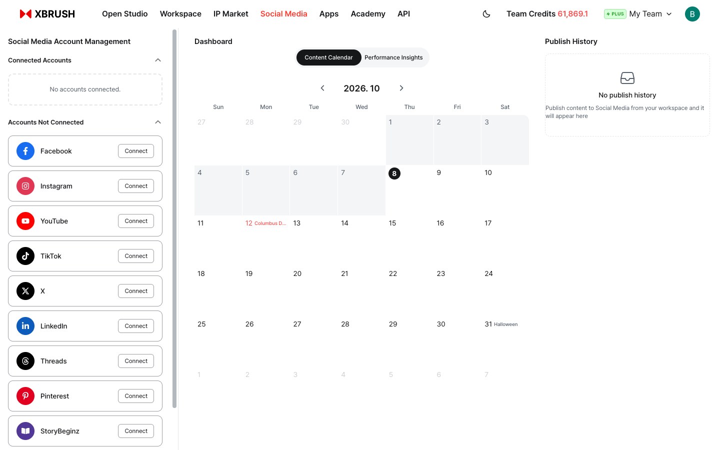 XBRUSH SNS dashboard